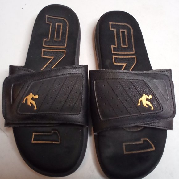 And One slides unisex black and gold velcro size 10 1/2\